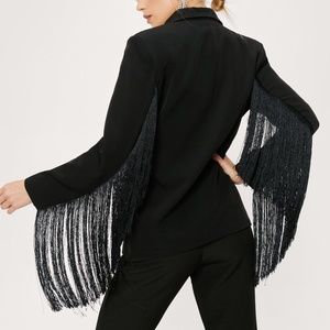 WHITE Petite Fringe Detail Oversized Blazer